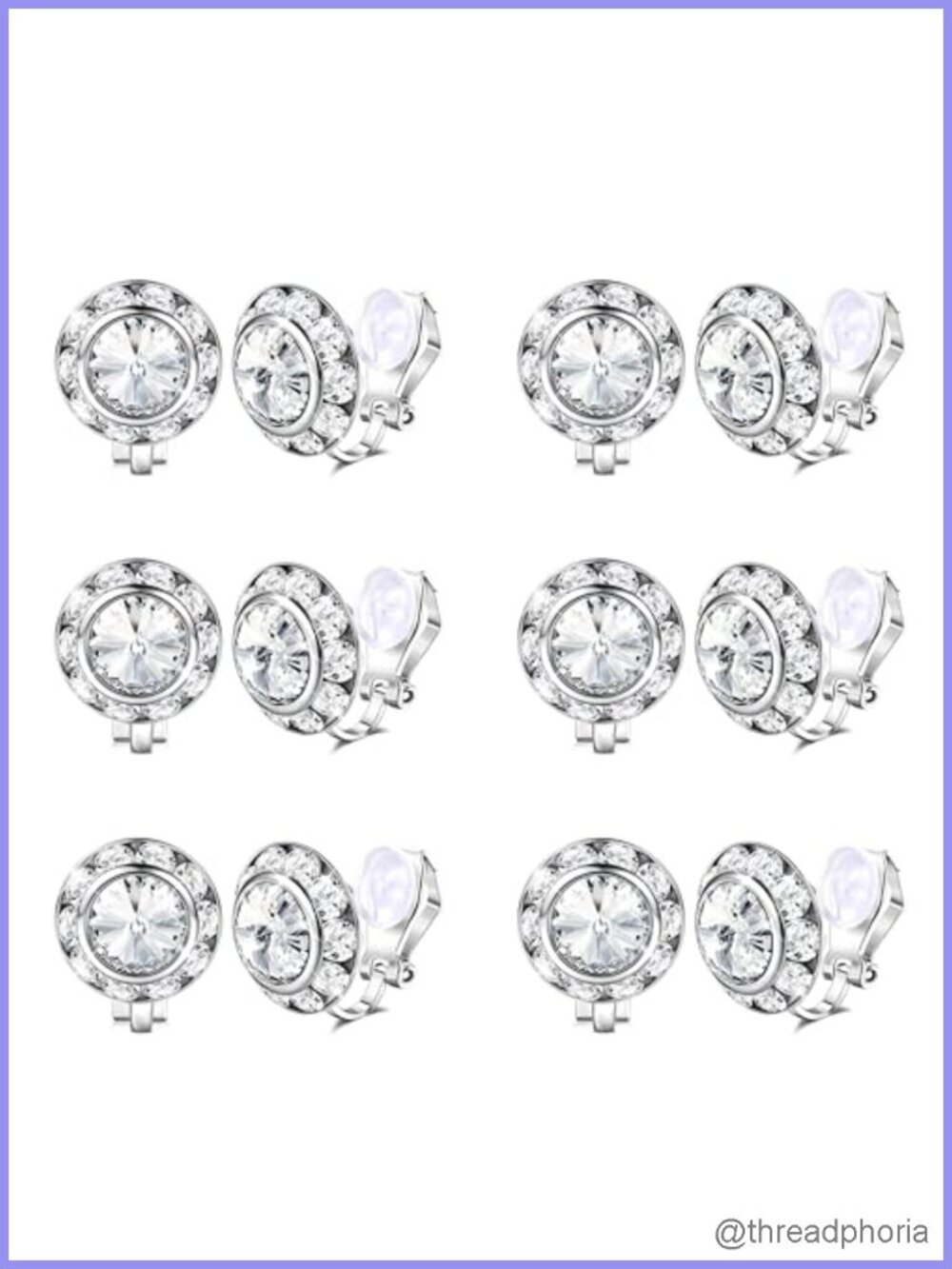 Clip On Rhinestone Halo Earrings for Women - Crystal Dangle Earrings Set